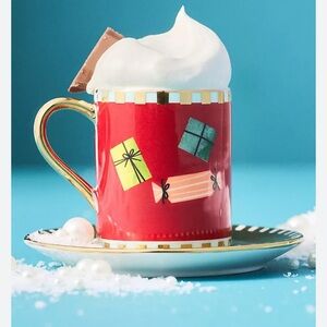 Anthropologie Caroline Stoneware Holiday Espresso Cup
& Saucer